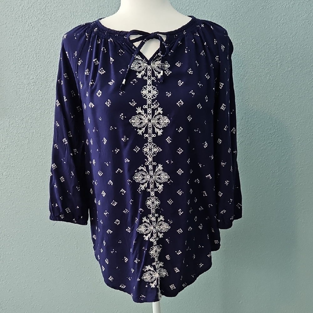 Navy & White Blouse